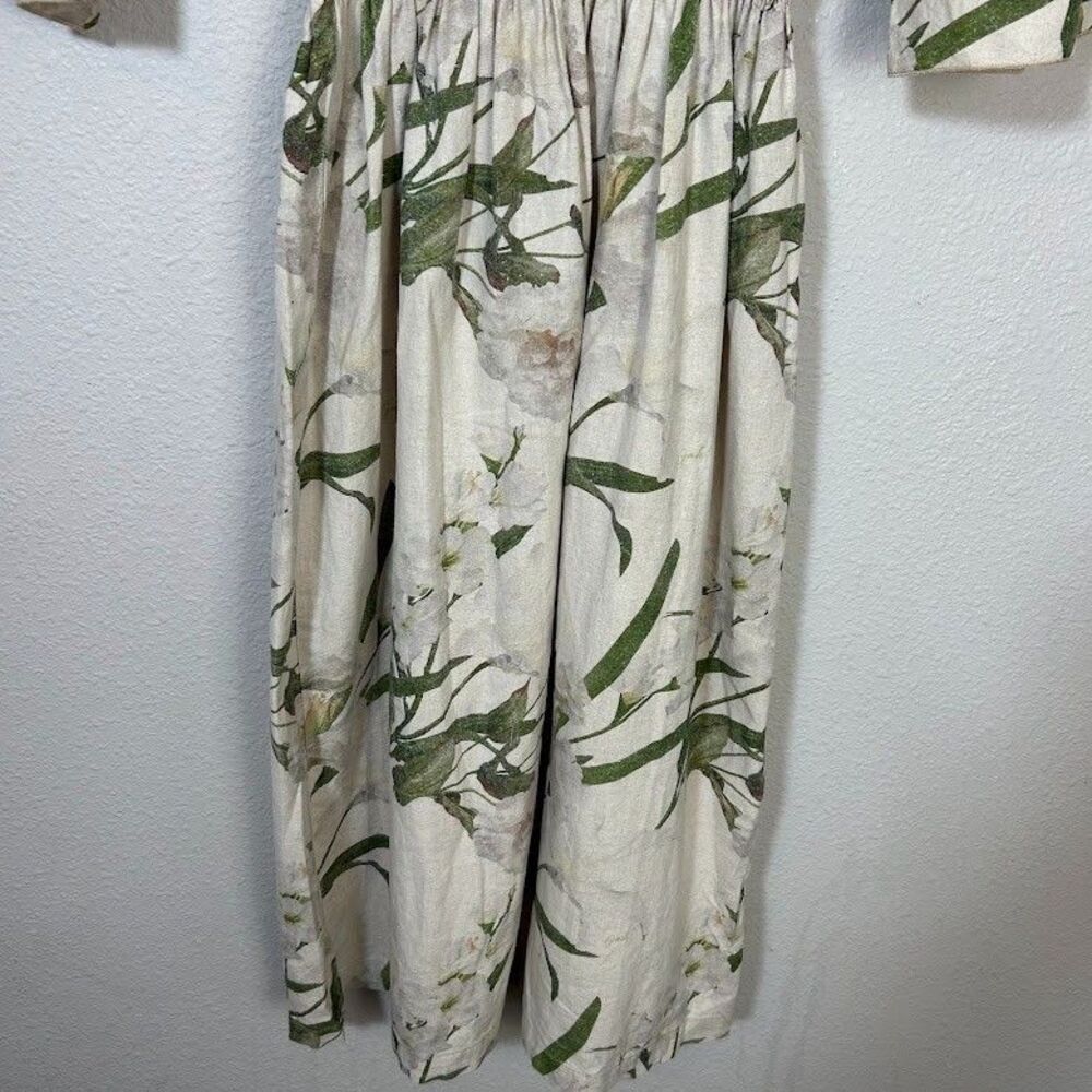 Lisa Says Gah Toni Smocked Midi Dress Womens M Floral Linen Cotton Square Neck - Picture 6 of 11